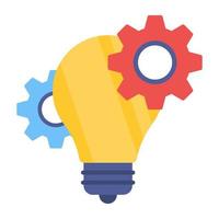 Light bulb with gears showcasing idea generation icon vector