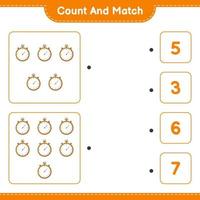 Count and match, count the number of Stopwatch and match with the right numbers. Educational children game, printable worksheet, vector illustration