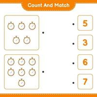 Count and match, count the number of Stopwatch and match with the right numbers. Educational children game, printable worksheet, vector illustration