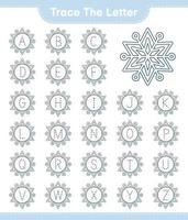 Trace the letter. Tracing letter alphabet with Snowflake. Educational children game, printable worksheet, vector illustration