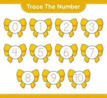Trace the number. Tracing number with Ribbon. Educational children game, printable worksheet, vector illustration