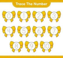 Trace the number. Tracing number with Ribbon. Educational children game, printable worksheet, vector illustration