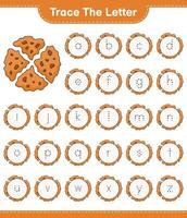 Trace the letter. Tracing letter alphabet with Cookie. Educational children game, printable worksheet, vector illustration