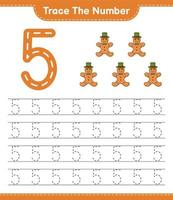 Trace the number. Tracing number with Gingerbread Man. Educational children game, printable worksheet, vector illustration