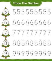 Trace the number. Tracing number with Christmas Tree. Educational children game, printable worksheet, vector illustration