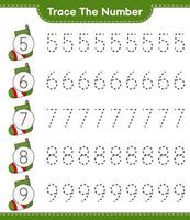 Trace the number. Tracing number with Christmas Sock. Educational children game, printable worksheet, vector illustration