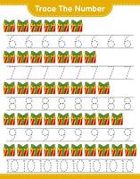 Trace the number. Tracing number with Gift Box. Educational children game, printable worksheet, vector illustration