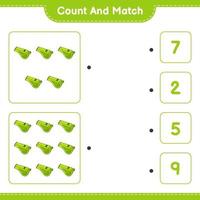 Count and match, count the number of Whistle and match with the right numbers. Educational children game, printable worksheet, vector illustration