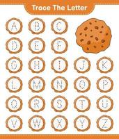 Trace the letter. Tracing letter alphabet with Cookie. Educational children game, printable worksheet, vector illustration