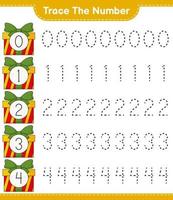 Trace the number. Tracing number with Gift Box. Educational children game, printable worksheet, vector illustration