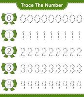 Trace the number. Tracing number with Ribbon. Educational children game, printable worksheet, vector illustration