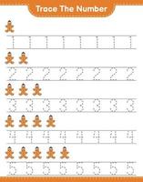 Trace the number. Tracing number with Gingerbread Man. Educational children game, printable worksheet, vector illustration