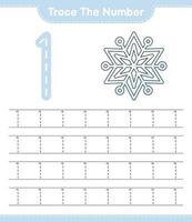 Trace the number. Tracing number with Snowflake. Educational children game, printable worksheet, vector illustration