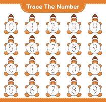 Trace the number. Tracing number with Gingerbread Man. Educational children game, printable worksheet, vector illustration