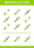 Missing letter with Crayon. Worksheet for kids vector