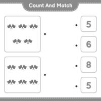 Count and match, count the number of Racing Flags and match with the right numbers. Educational children game, printable worksheet, vector illustration