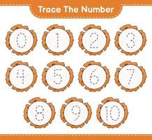 Trace the number. Tracing number with Cookie. Educational children game, printable worksheet, vector illustration