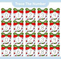 Trace the number. Tracing number with Gift Box. Educational children game, printable worksheet, vector illustration