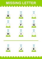 Missing letter with Erlenmeyer Flask. Worksheet for kids vector