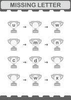 Missing letter with Trophy. Worksheet for kids vector