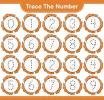 Trace the number. Tracing number with Cookie. Educational children game, printable worksheet, vector illustration