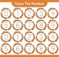 Trace the number. Tracing number with Cookie. Educational children game, printable worksheet, vector illustration