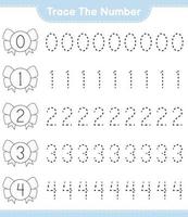 Trace the number. Tracing number with Ribbon. Educational children game, printable worksheet, vector illustration