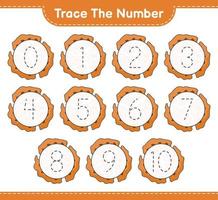 Trace the number. Tracing number with Cookie. Educational children game, printable worksheet, vector illustration