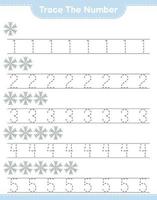 Trace the number. Tracing number with Snowflake. Educational children game, printable worksheet, vector illustration