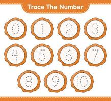 Trace the number. Tracing number with Cookie. Educational children game, printable worksheet, vector illustration