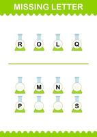 Missing letter with Erlenmeyer Flask. Worksheet for kids vector