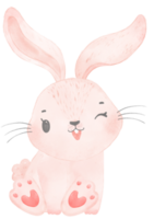 cute watercolor pink baby rabbit bunny cartoon animal hand painting png