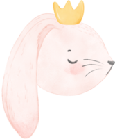 schattig konijn konijn gezicht hoofd dragen kroon aquarel png