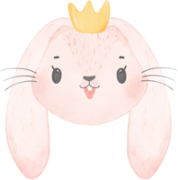 tête de lapin mignon lapin portant une couronne aquarelle png