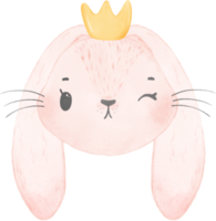 cute rabbit bunny face head wearing crown  watercolor png