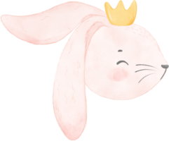 cute rabbit bunny face head wearing crown  watercolor png