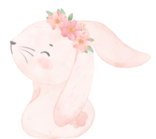 mignon bébé princesse douce lapin rose avec couronne florale aquarelle png