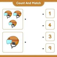 Count and match, count the number of Hockey Helmet and match with the right numbers. Educational children game, printable worksheet, vector illustration