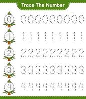 Trace the number. Tracing number with Christmas Tree. Educational children game, printable worksheet, vector illustration