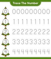 Trace the number. Tracing number with Christmas Tree. Educational children game, printable worksheet, vector illustration