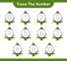 Trace the number. Tracing number with Christmas Tree. Educational children game, printable worksheet, vector illustration