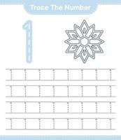 Trace the number. Tracing number with Snowflake. Educational children game, printable worksheet, vector illustration