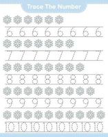 Trace the number. Tracing number with Snowflake. Educational children game, printable worksheet, vector illustration