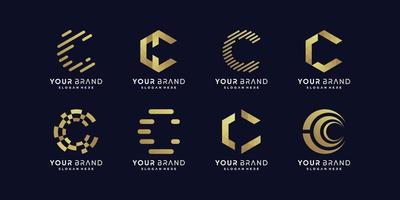 Golden C letter logo collection Premium Vector