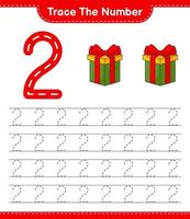 Trace the number. Tracing number with Gift Box. Educational children game, printable worksheet, vector illustration