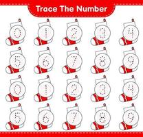 Trace the number. Tracing number with Christmas Sock. Educational children game, printable worksheet, vector illustration