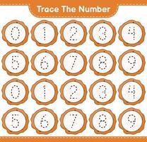 Trace the number. Tracing number with Cookie. Educational children game, printable worksheet, vector illustration