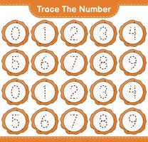 Trace the number. Tracing number with Cookie. Educational children game, printable worksheet, vector illustration