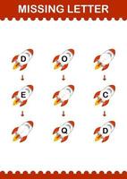 Missing letter with Rocket. Worksheet for kids vector