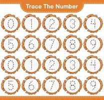 Trace the number. Tracing number with Cookie. Educational children game, printable worksheet, vector illustration